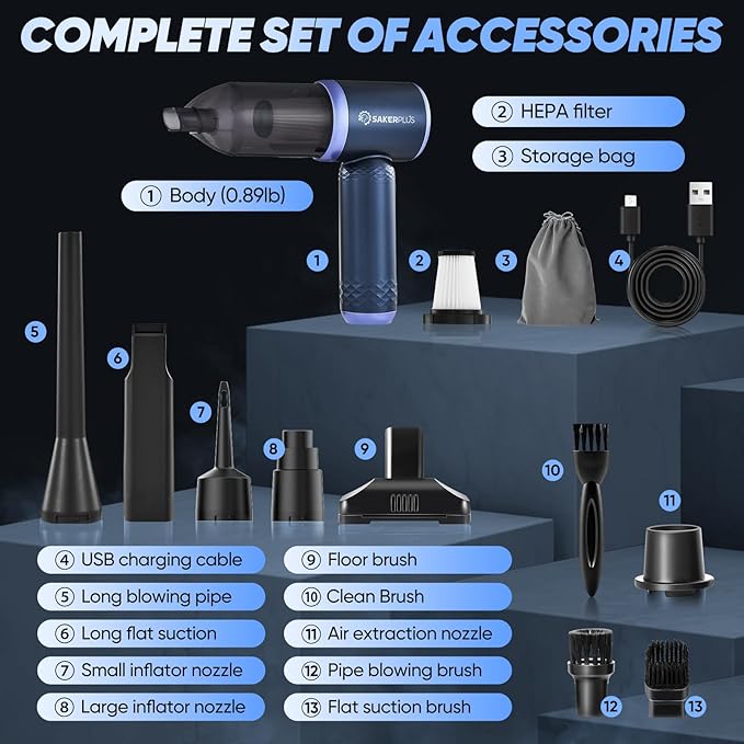 Car Vacuum Cleaner- 3 in 1 Cordless Handheld Vacuum Cleaner 13000Pa High Power Car Vaccum Cleaner with Brushless MotorAdjustable Cars Vaccum Portable Cordless for CarsDesktop-DBS03