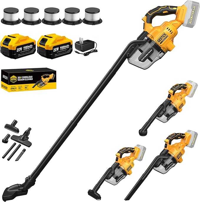 Cordless Vacuum Cleaner with 2x4.0A Battery&ampQuick Charger | 50kPa 125AW Strong Suction | 5 HEPA Filters | 4-in-1 Nozzle | 65CFM Powerful Brushless Handheld Vaccum for Home Car Pet