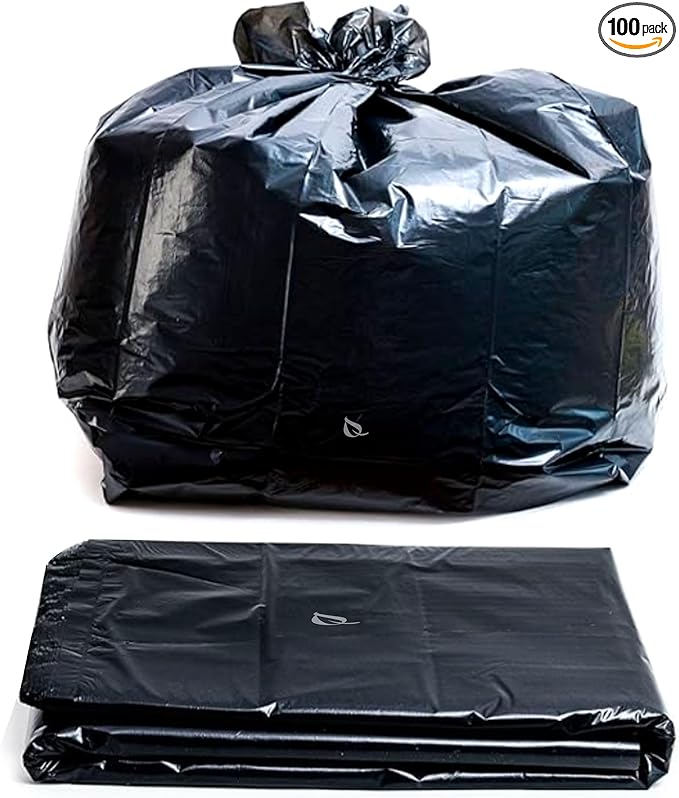 Strong Trash Bags Wastebasket Receptacle Can Liner Large 40-45 Gallon by EcoQuality 100 Count Thickness 40x38 Black For Kitchen Household Industrial Multi Purpose Office Backyard