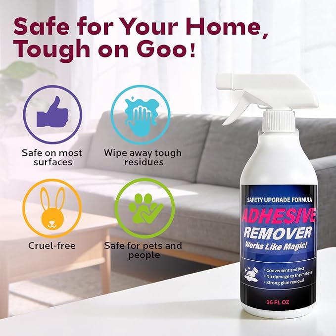 Adhesive Remover Spray for Sticky Residue - Heavy Duty Sticker Eraser for Cars Glass Plastic Metal - Cleans Decals Glue Crayon Tar Gum &amp Labels - Surface Safe Formula