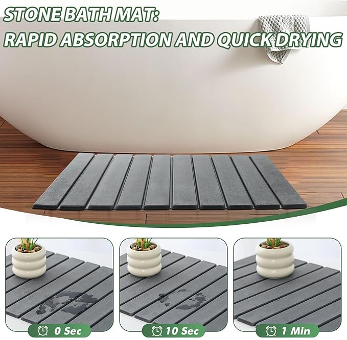 2 Pcs Stone Bath Mat Multipurpose Foldable Stone Bathmat 23x15 Inch Water Absorbing Drying Mat for Kitchen Counter Bathroom Self Drying Bath Mats Gray Quick Dry Bathmat for Bathroom Dish Palnt Dry
