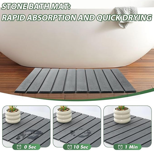 2 Pcs Stone Bath Mat Multipurpose Foldable Stone Bathmat 23x15 Inch Water Absorbing Drying Mat for Kitchen Counter Bathroom Self Drying Bath Mats Gray Quick Dry Bathmat for Bathroom Dish Palnt Dry