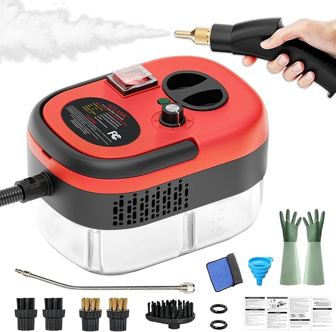 2500W Handheld Steam CleanerPortable Car Steamer For Auto DetailingHigh-Temperature and Pressure Steam Cleaner For Home Steam Cleaning Machine for FurnitureKitchenGroutFloorTile (Red)