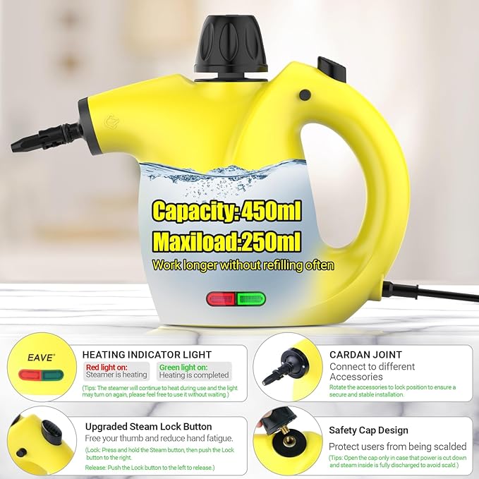 Handheld Steam Cleaner Steamer for Cleaning Portable Upholstery Steamer for Surface Cleaning Hand Steam Cleaner for Furniture Car Detailing Home Kitchen Bathroom Upholstery
