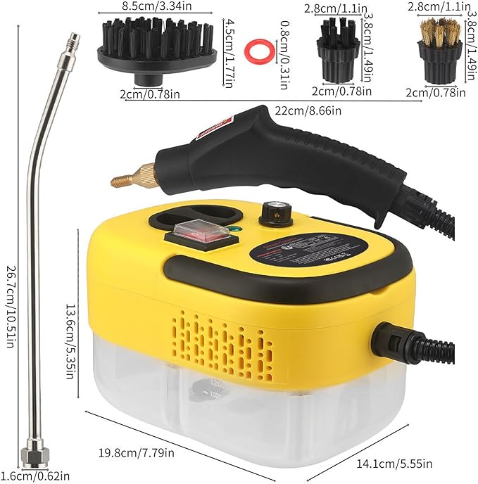 Handheld Steam Cleaner 1500W High Pressure Steam Cleaner with 6 Gear Adjustable and 4 Multi Surface Accessories for Tile Stove Appliance Carpet Mattress (US plug)