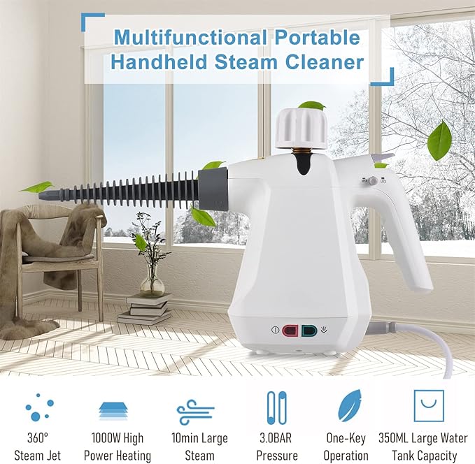 1000W Handheld Multi-Surface Steam Cleaner with Accessories Multi-Purpose Steamer for Home Use Steamer for Cleaning Floor Upholstery Grout And Car