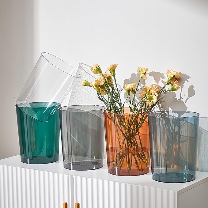 Anyoifax 2 Pack Clear Trash Can Small Garbage Can Plastic Wastebasket 1.5 Gallon Garbage Container Bin for Bathroom Office Bedroom Dorm Room Home Office Under Desk Kitchen - Green and Grey