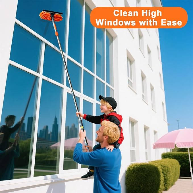 BITOPE 2 in 1 Squeegee for Window Cleaning ToolLong Handle Window Cleaner Tool with Stainless Steel Extension Pole for CarShower Glass Doors Outdoor High Window
