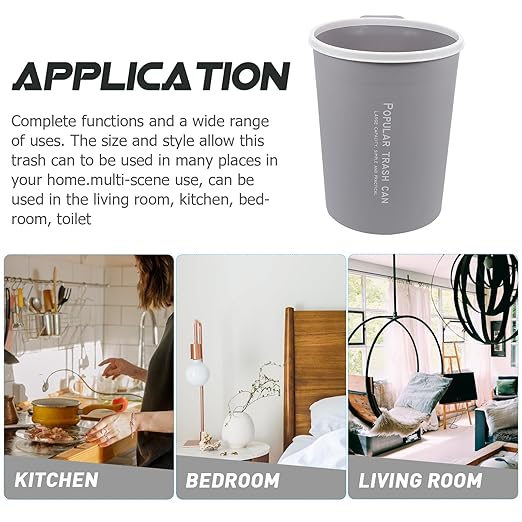 Round Household Trash Can Waste Container Gray Small Kitchen Bathroom Wastebasket Compact Garbage Recycling Bin for Home Storage and Bathroom Use