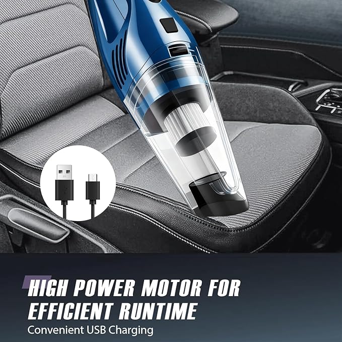 Car Vacuum Portable Cordless – 9000PA Strong Suction Lightweight &amp Rechargeable – Includes Multi-Nozzle Attachments for Car Home Office and Pet Hair – Compact &amp Powerful Azure Vacuum