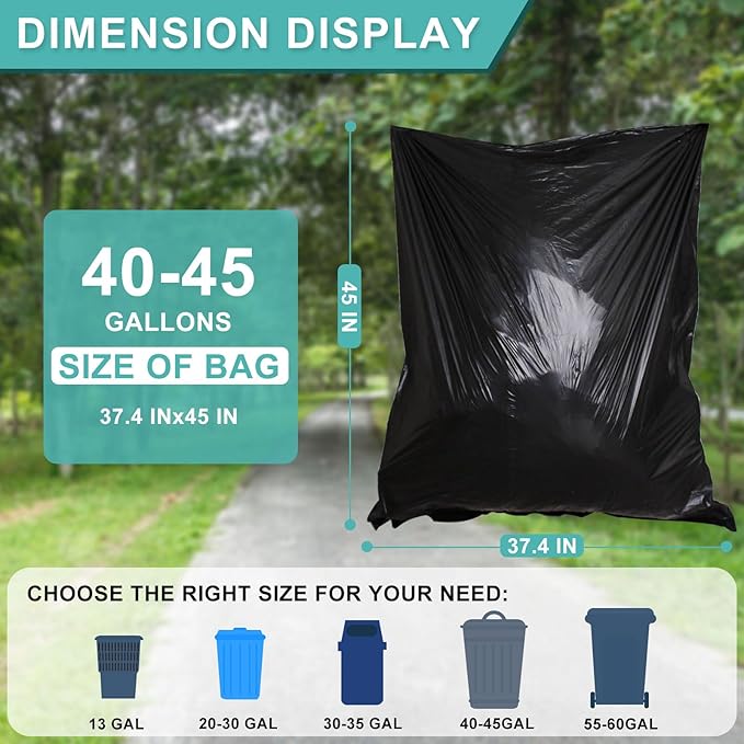 40-45 Gallon Black Trash Bags 120 Count - 37''x45'' Large Garbage Bags Unscented 40+ Gallon Trash Can Liners Multipurpose for Office Outdoor Recycling and Commercial