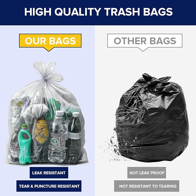Generic Large 60 Gallon Heavy Duty Trash Can Bags|2 Mil |Clear Thickened/Plastic Bag-Kitchen&ampYardBuildingOutdoorHotel Property-Made in the USA (50)