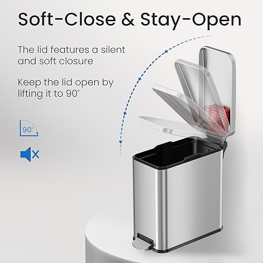 iTouchless SoftStep 3 Gallon Small Step Pedal Stainless Steel 11 Liter Bathroom Removable Inner Bucket Soft and Silent Open and Close Garbage Bin