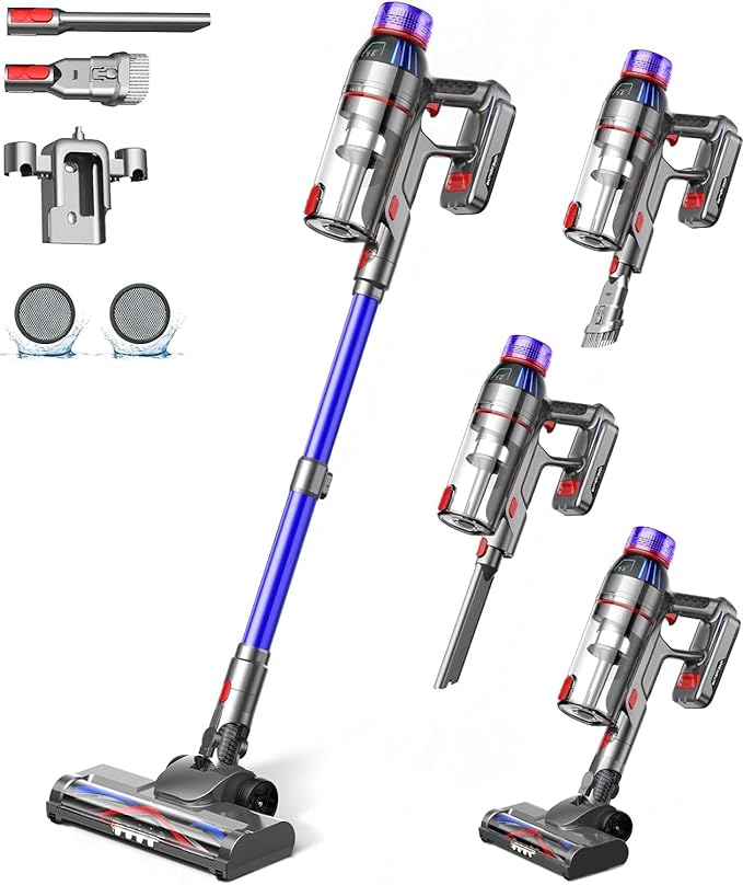 Cordless Stick Vacuum Cleaner for Home: Power Suction Vacuum Tangle-Free Lightweight Design &amp 2600mAh Detachable Battery Up to 50mins Runtime for Pet Hair Carpet Hardwood Floor