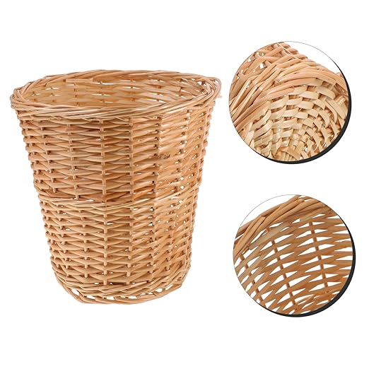 Veemoon Woven Wicker Trash Basket Rattan Wastebasket Multi Accessory for Bedroom Bathroom Living Office Stylish Pastoral Decor