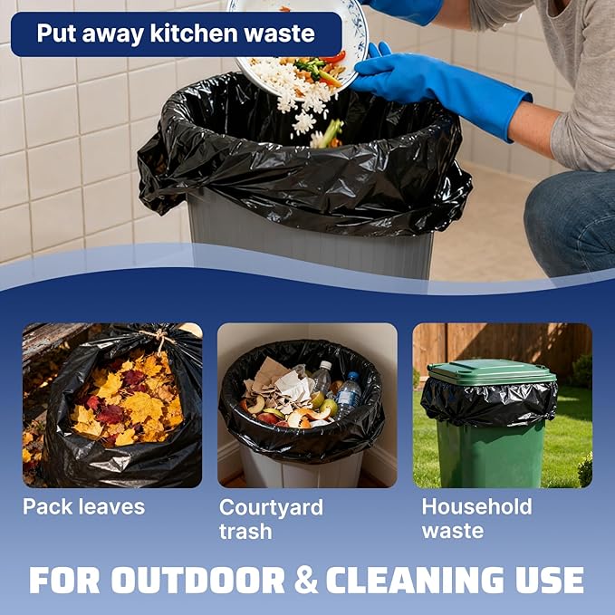 40-45 Gallon Trash Bags 100 Count 21 Micron HDPE Durable &amp Tear-Resistant Trash Can Liners Suitable for 40-45 Gallon Trash Can Garbage Bags for Packing Leaves Kitchen Waste &amp Household Wa