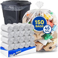 Plexon 40-45 Gallon Trash Bags Clear High-Density 22 Micron 40W × 48L Heavy Duty Garbage Bags Pack of 150 Puncture Resistant Ideal for Businesses and Facilities