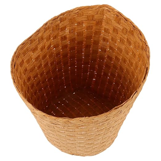 Wicker Trash Can - Woven Wicker Waste Basket Round Rattan Waste Paper Bin Office Garbage Can Rubbish Basket Laundry Hamper for Kitchen Home Office