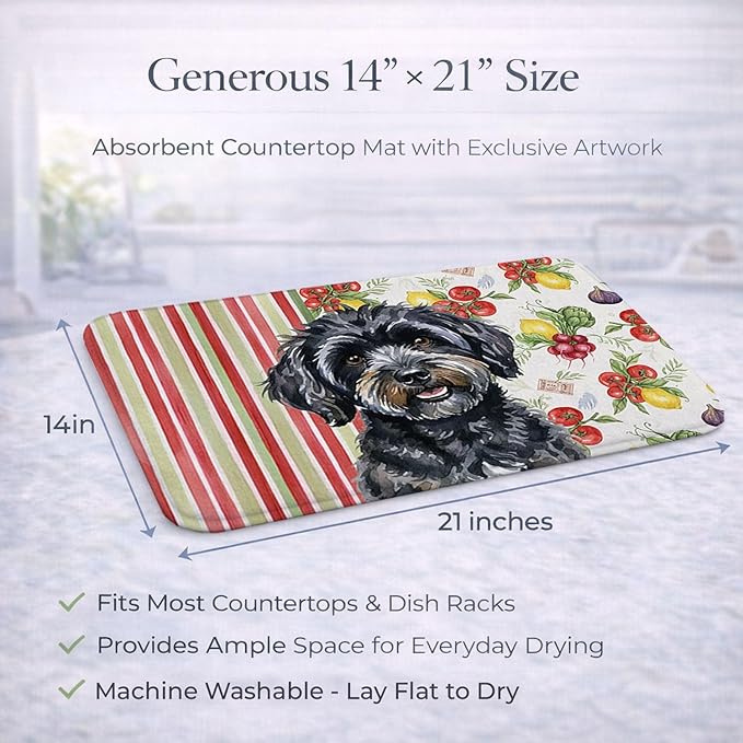 Caroline's Treasures Black Havanese Vegetables Dish Drying Mat Absorbent Dish Drying Mat Pad for Kitchen Counter Dish Drainer Mat for Countertop 14 x 21 Multicolor