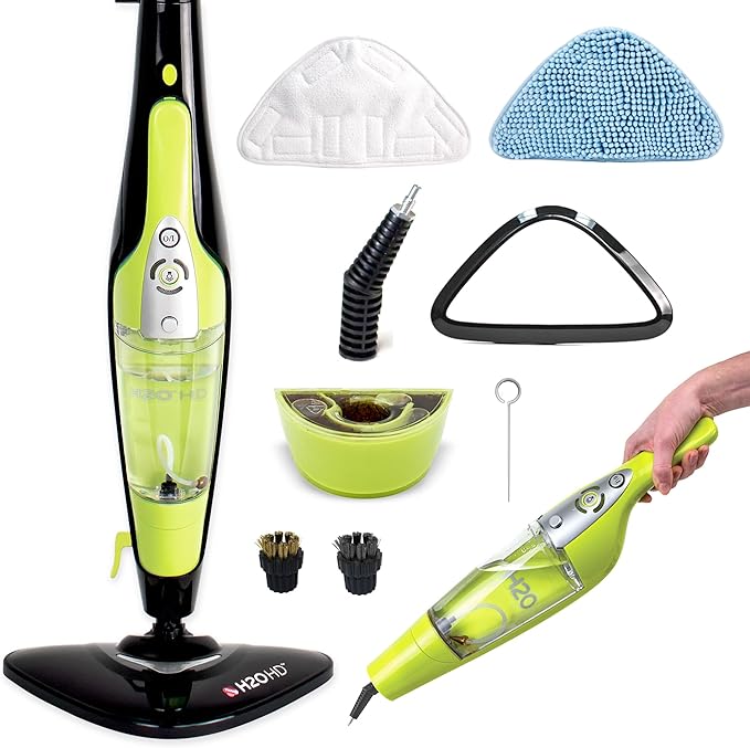 H2O HD Steam Mop &amp Handheld Steam Cleaner | 3-in-1 Floor Steamer | 1500W Power &amp 450ml Removable Tank | Foldable Storage | Hardwood Tile &amp Laminate Cleaner