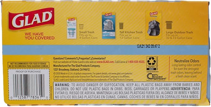 Glad Tall Kitchen Bags 13 Gal. 0.90mil White 40 Bags / Box6