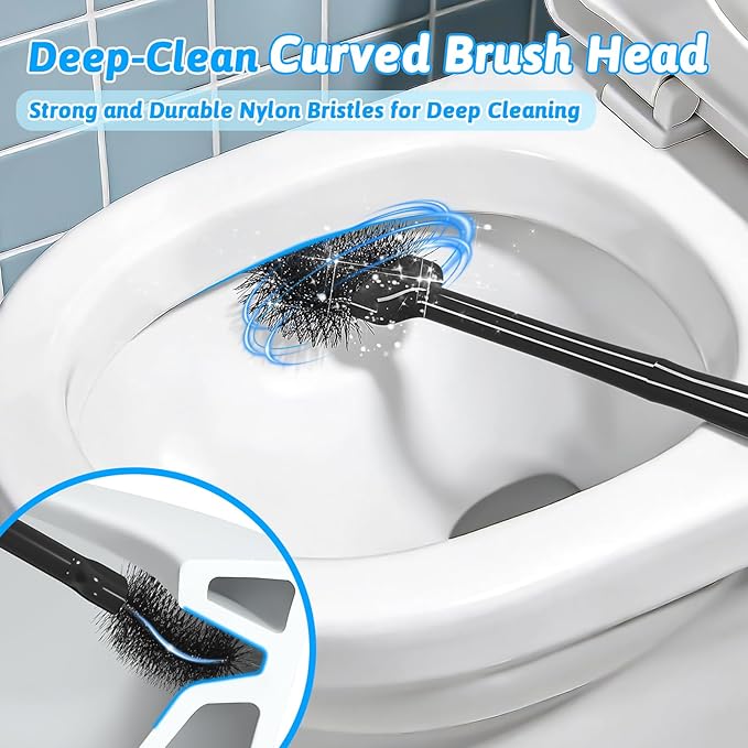 Sellemer Toilet Brush and Plunger Set Curved Design Head for Deep Cleaning Heavy Duty Toilet Bowl Brush and Plunger Combo with Holder for Bathroom Cleaning Black 2 Pack