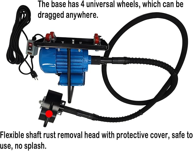 Hand-Pushed Electric Deck Rust Remover with 5 Brush Heads Steel Plate Surface Rust Remover Handheld Deck Scaler with 22.97Ft Length Cable 110V 1100W