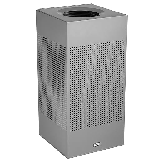 Rubbermaid Commercial Products Silhouette Square Open Top Trash Can 16 Gal Silver Metallic Indoor for Offices/Hotel Lobbies/Front Desk