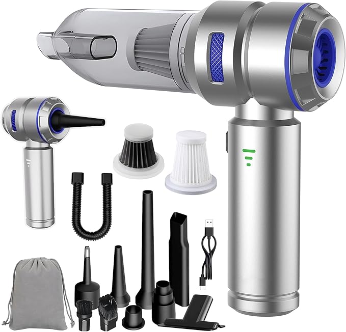 Handheld Car Vacuum Cordless 22000PA Strong Suction Mini Vacuum Cleaner with Brushless Motor 4-in-1 Portable Vacuum for Car Detailing Home Office &amp Travel Silver Blue