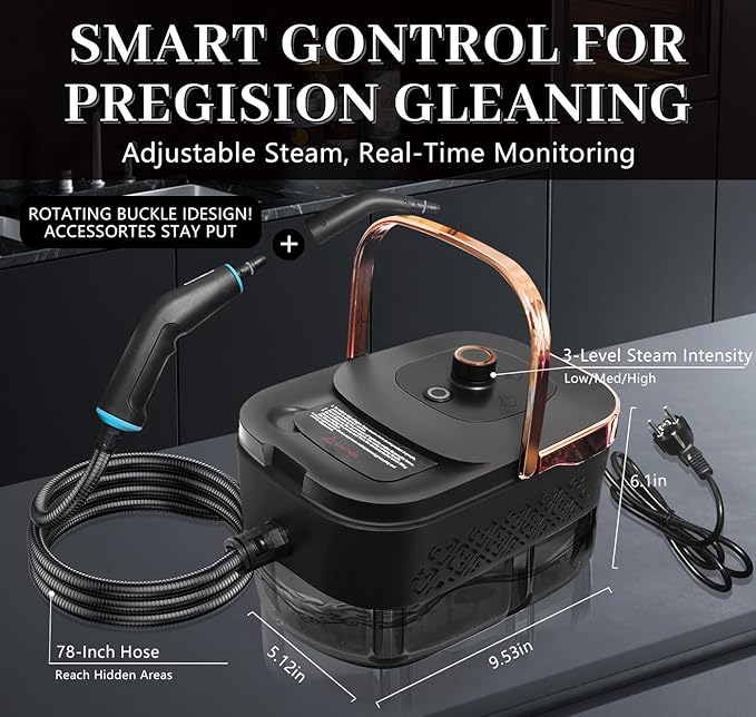 Steam Cleaner Steamer for Cleaning 2500W Pressurized Steam Cleaner with 12 Attachments Portable Steamer Cleaner for Home Car Kitchen Bathroom Furniture Tile Grout (Rose Gold)