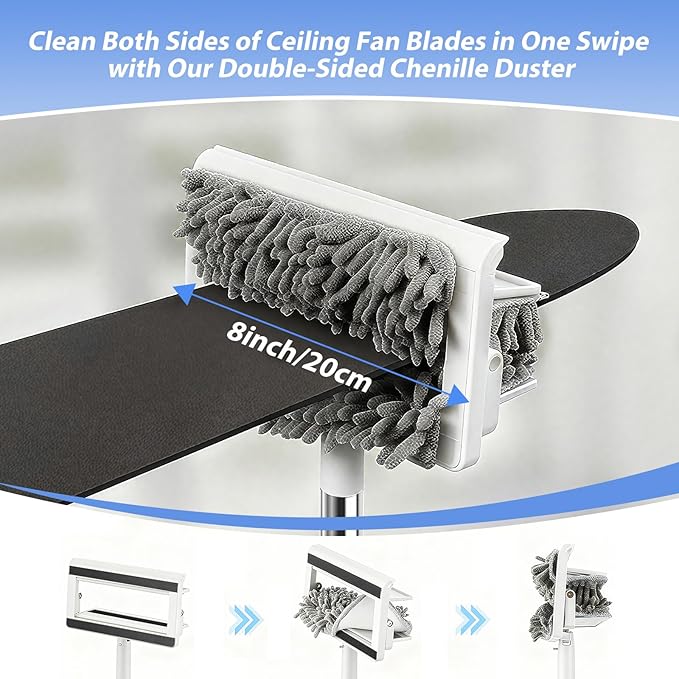 Ceiling Fan Cleaner Duster with 80'' Extendable Long Handle Pole - Microfiber Chenille Pads for Blades Baseboards Walls Floors Blinds &amp Cobwebs - Reusable &amp Washable