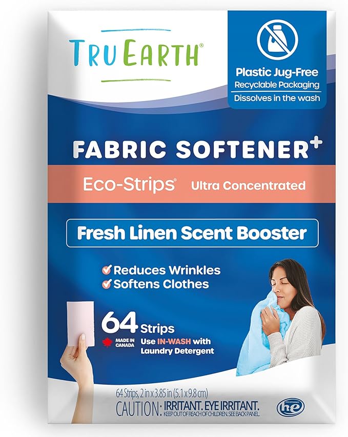 Tru Earth Fabric Softener Strips for Washing Machine Alternative to Fabric Softener Liquid and Pods Fresh Linen Scent Booster Up to 128 Loads Per 64-Count