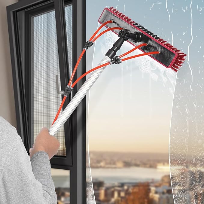 9.8ft Window Cleaning Pole with Hose Fed Water Telescopic Extendable Solar Panel &amp Conservatory Brush Kit Equipment Tool for Trucks Boats Cars Professional Window Cleanin
