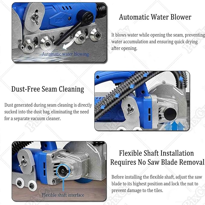 Electric Tile Gap Cleaner - Tile Gap Crevice Cleaning Machine 1200W Grout Removal Tool 9000r/min Joint Cleaning Machine Floor DIY Regrouting Tool with Automatic Water Blower Device