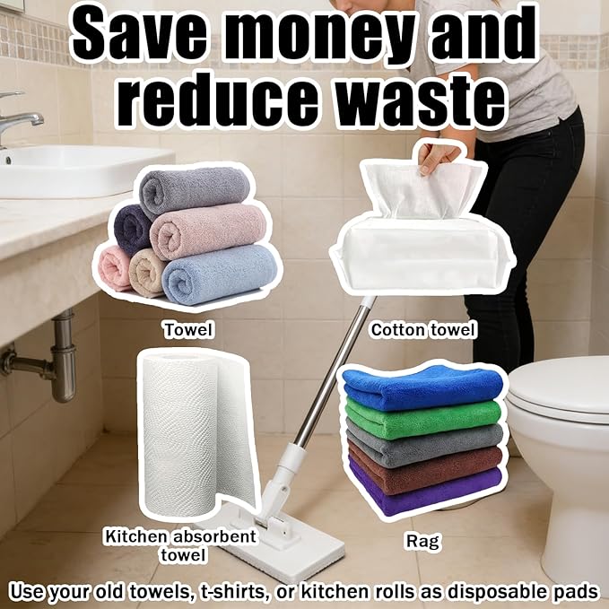 Snap Grip Mini Mop Zero Touch Cloth Changing Flat Mop with Automatic Hands-Free Clip Retractable 40 Inch Locking Handle for Gaps &amp Multi-Surface Cleaning Wet &amp Dry Includes 10 Reusable Clo