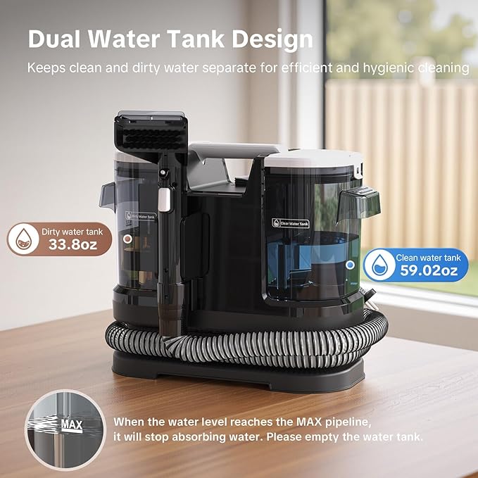 Couch Cleaner Machine 600W Motor - 20Kpa Suction Upholstery Cleaner Machine Portable Handheld Carpet Cleaner with Self-Cleaning and Long Hose for Pet Stains Couch Car Seats and Area Rugs