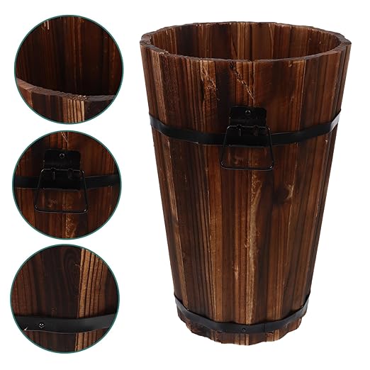 NUOBESTY Rustic Wooden Trash Can Sized Waste Basket with Handle for Bedroom Living Room Office Versatile Storage for Home