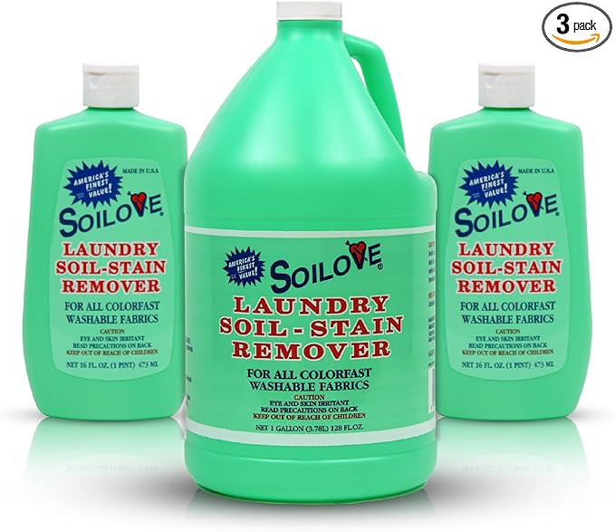 SOILOVE 16oz (2 pack) + Soilove 128oz (1 pack) Liquid Laundry Stain Remover – Powerful Triple-Acting formula Clings Penetrates and Lifts everyday tough stains - Prewash for Clothes