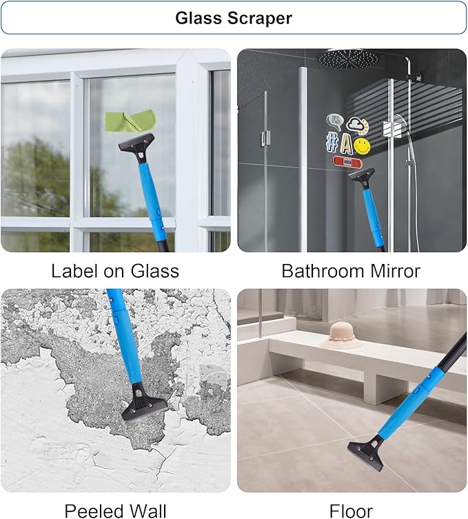 Swivel Squeegee Kit with 4 Extension PolesGlass Scraper Bendable Duster 2 Window Scrubber Cloth for Glass Car Floor HomeGarden