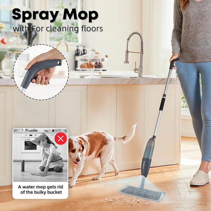 DARIS Spray Mops with 3 Microfiber Pads Dust Mop with 360ml Bottle for Floor Home Cleaning 360 Rotation Wet Dry Mops for Cleaning Hardwood Laminate Ceramic