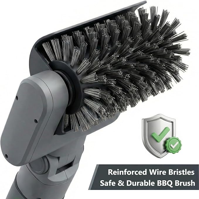 Electric Grill Brush 3-in-1 Kit – Cordless BBQ Cleaner with Reinforced Safe Metal Bristles – 2 Hours Runtime Waterproof &amp Dishwasher Safe Removable Brushes for Deep Cleaning (Light Gray)