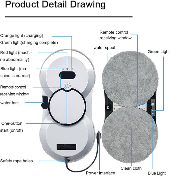 Intelligent Window Cleaning Robot Indoor and Outdoor Wet and Dry Use Remote Control Intelligent Edge Detection System Suitable for Windows Tiles Bathrooms Black