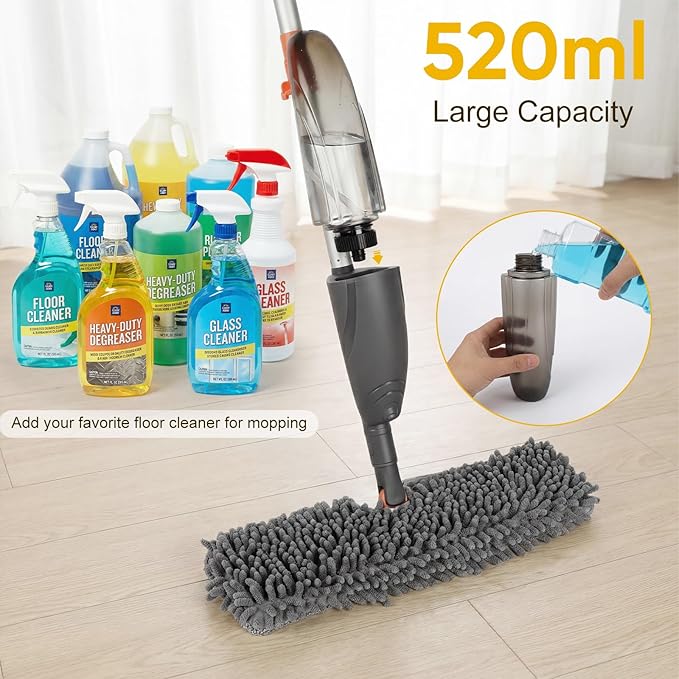 3-in-1 Upgraded Spray Mops for Floor &amp Window Cleaning with 3pcs Pads - Broom/ Mop/ Window Squeegee Wet Dry Microfiber Mop with 520ml Bottle for Kitchen Wood Floor Hardwood Ceramic Tile Dust Clea