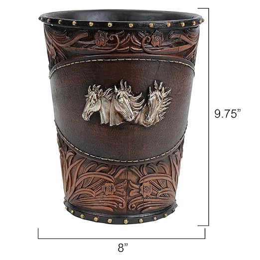 BLACK FOREST DECOR Horse Tooled Leather Waste Basket