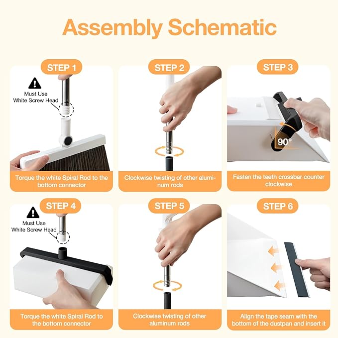 Broom with Dustpan Combo SetUOEOS One-Sweep CleanPet Hair Removal Broom with Self-Cleaning Double-Layer TeethHigh Density Broom and Windproof Dustpan for Indoor&ampOutdoor