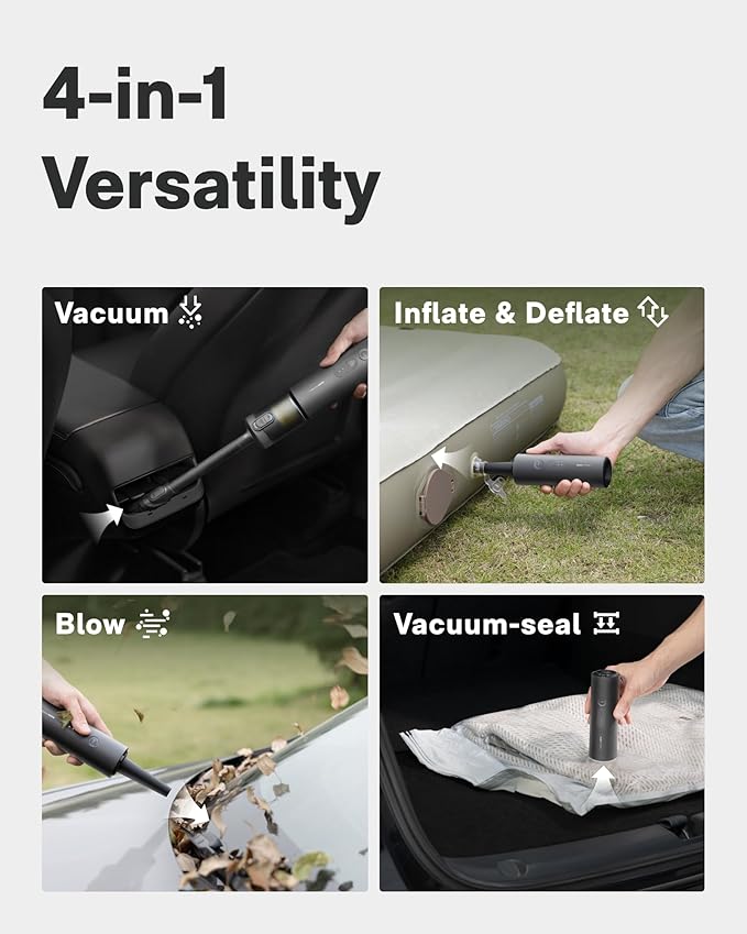 HOTO Handheld Car Vacuum Cleaner Cordless 4-in-1 Portable Mini Vacuum with 20000Pa Strong Suction Electric Compressed Air Duster Blower for Car Desk Computer Keyboard Home Office Cleaning