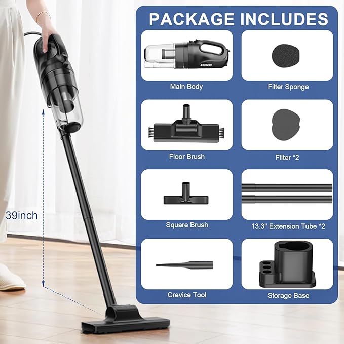 SOWTECH Corded Vacuum Cleaner Super Power Suction Stick Vacuum Cleaners for Home 6-in-1 Lightweight Hard Floor Vacuum Removable Handheld Vac Portable Vacuum for Pet Hair