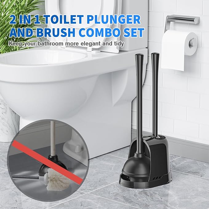 Toilet Plunger and Brush2 Pack Bowl Brush and Heavy Duty Toilet Plunger Set with Ventilated Holder 2-in-1 Toilet Brush and Plunger Combo for 5.3-inch Toilet Drain Bathroom Cleaning