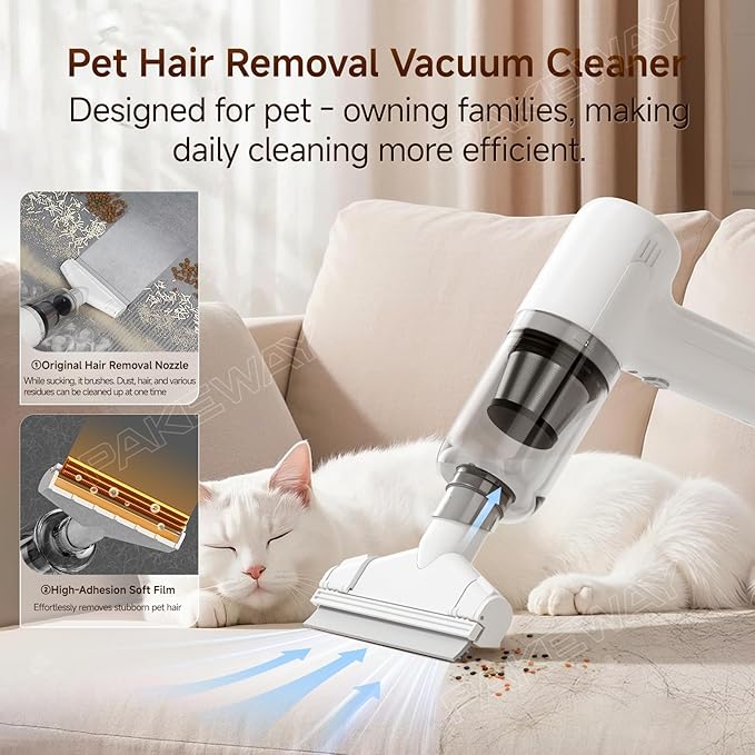 PAKEWAY Handheld Pet Hair Removal Vacuum Pet Hair Removal Tool Cat and Dog Hair Remover Double Filtration for Furniture Couch Carpet Clothing and Bedding