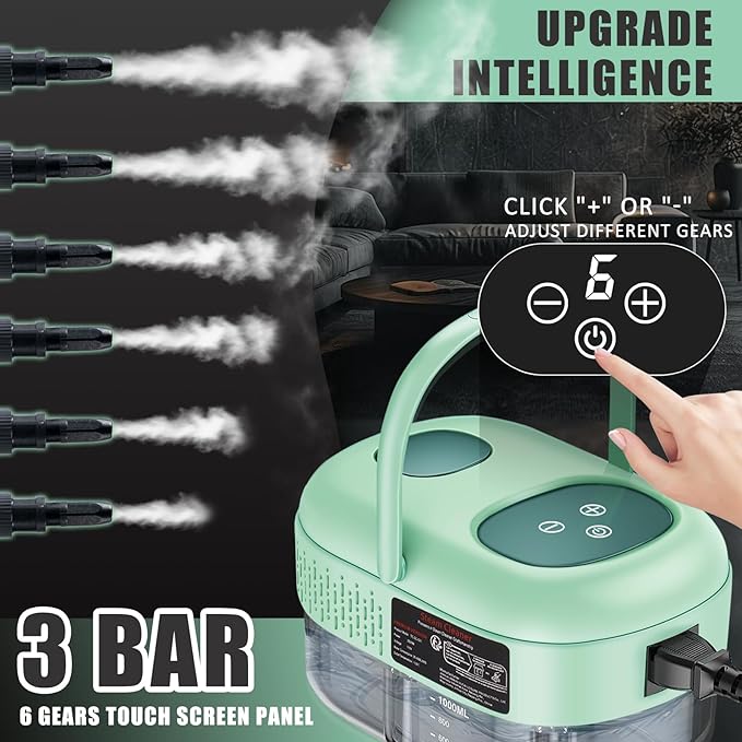 Handheld Steam Cleaner with Touch Screen Portable Steamer for Cleaning Hand Held Steamer Cleaner Pressurized Hand Steam Cleaner for Home Car Detailing Walls Grout Couch Tile Carpet Green